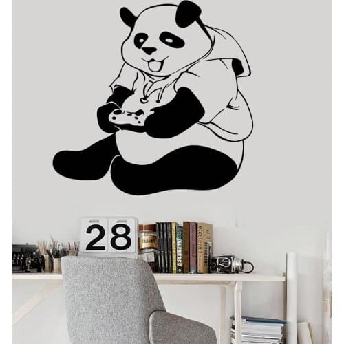 Panda Gamer Teen Room Video Game Vinyl Wall Decals Stickers Children Room Living Room Cute Decoration Removable YY150