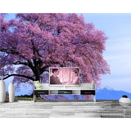 Papel de parede Flowering trees Pink color Nature wallpaper,living room TV background sofa wall bedroom restaurant bar 3d mural