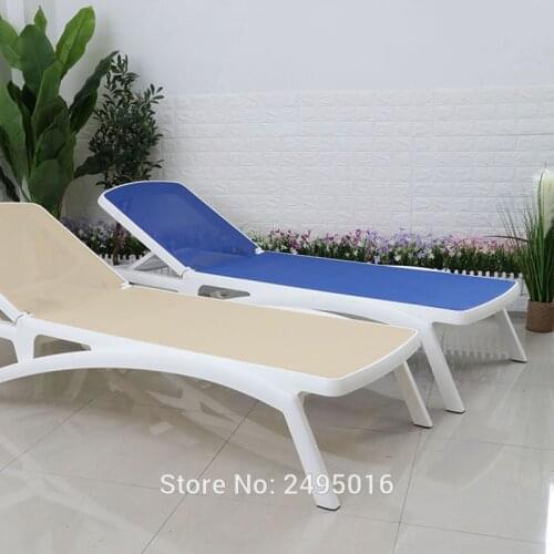 Plastic White color Outdoor furniture beach chair lounger with teslin fabric for beach ,poolside (bule and Khaki)