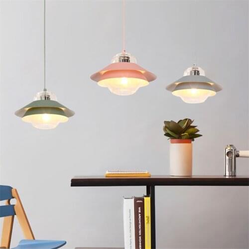 Nordic Iron Flying Saucer Pendant Lights Restaurant Kitchen Lamps Macaron Color Hanging Lights E27 LED Dessert Shop De Lighting