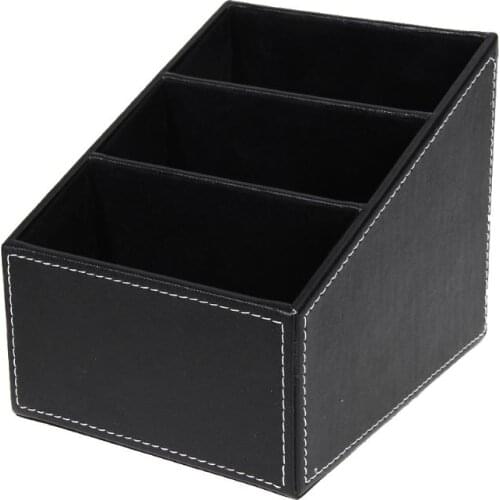 PPYY NEW -3 Cells Phone Remote Control Holder Pu Leather Storage Box Stationery Makeup Cosmetic Organizer Desk Decor