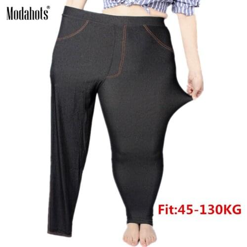 Plus Size Women Leggings 5XL Faux Denim Jeans Jeggings Legging Large Black Stretch Skinny Pencil Pants Trousers 2019 spring