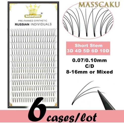 MASSCAKU 6 cases/lot volume eyelash make up hand-made black faux mink premium eyelash premade fan eyelash application 0.07 0.1