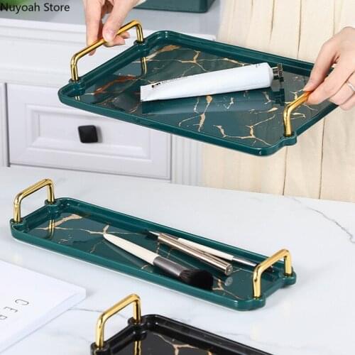 Nordic Light Luxury Marble Ceramic Tray Creative Living Room Teacup Tray Decoration Storage Tray Bathroom Decoration Accessories