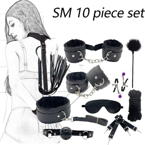 Adult Games SM Sex Toys Bondage Sexual Abuse Handcuffs Rope Whip Cosplay Nipple Clips Bondage Gag Masked SM Set Womens Toys Sex