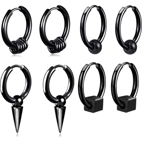 Mens Hoop Earrings With Cone Ball 316L Stainless Steel Punk Hip Hop Rock Gothic Style Kpop Earrings For Men Women Teen Boy Girl