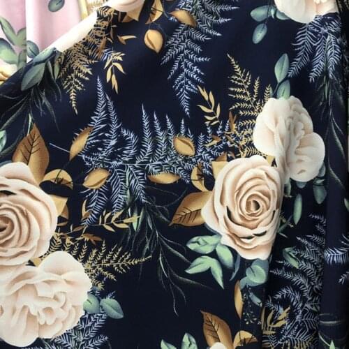 Big Rose Chiffon Fabric Elastic Soft Dropping Palazzo Dress Shirt Material Breathable DIY Dress blouse fabric