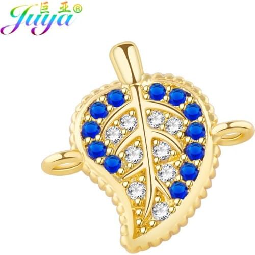 AAA Blue Zirconia Gold/Rose Gold Leaf Charm Connectors Accessories For Hand Made Jewelry Bracelet Necklace Earring Making