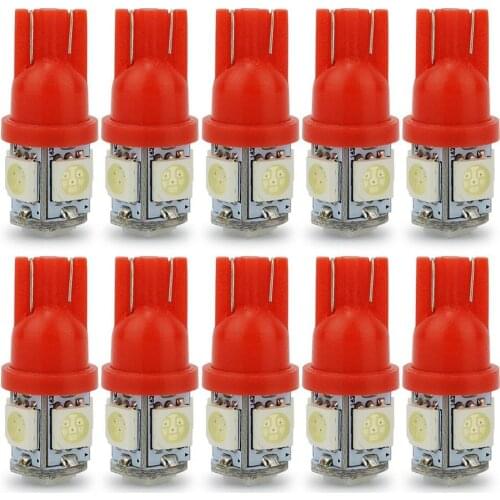 10Pcs Red T10 W5W 5050 5SMD 168 194 192 DC 12V License Plate Led Bulbs For Car Interior Lights Reading Light Trunk Light Bulb