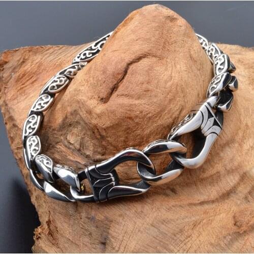 Tisnium Curb Cuban Link Bangle Stainless Steel Splendid Mens Vintage Magic Totem Fashion Jewelry Elegant Male Bracelets