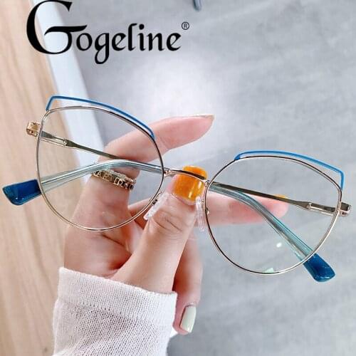 Vintage Brand Design Clear Cat Eye Anti Blue Light Blocking Glasses Women Eyeglasses Spring Hinge Metal Frames