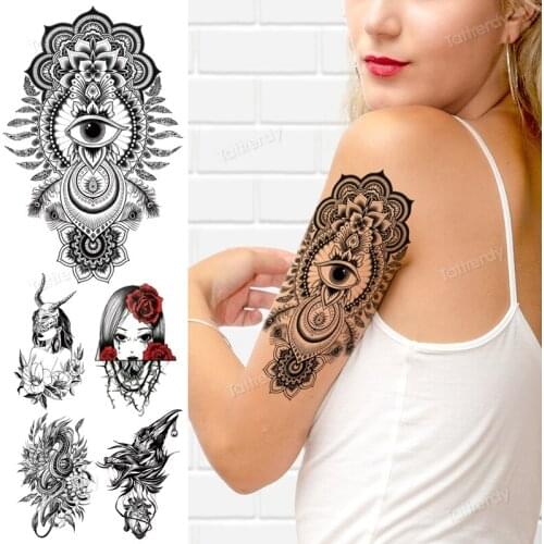 Temporary Tattoo Stickers Girl Waterproof Fake Henna Tattoo Sticker Arm Sleeve Hand Cool Black Tattoos On Body Art Sexy Adult