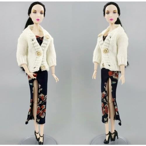 Fashion Clothes White Woven Outfits Winter Warm Sweater Tops For Barbie Knitted Coat Doll 1/6 BJD Dolls Accessories Kid DIY Toys