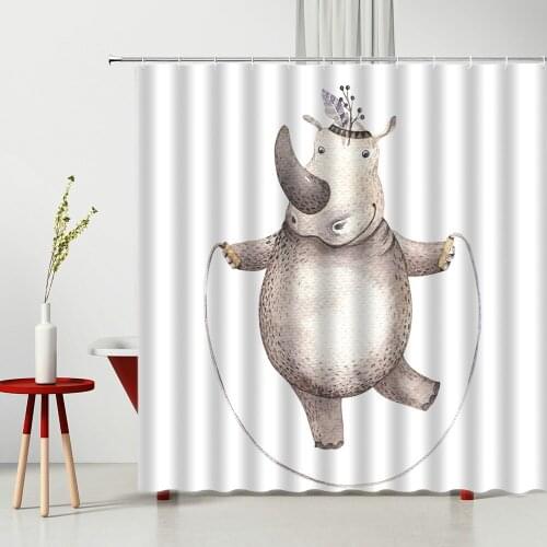 Cartoon Animal Shower Curtain Set Cute Alpaca Owl Flamingo 3d Printing Waterproof Children Bathroom Home Decor Hanging Curtains
