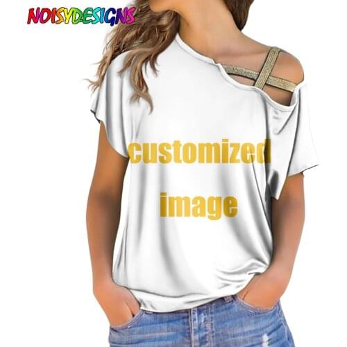 NOISYDESIGNS Custom Printing Women Oblique Shoulder T-shirt Short Sleeve Tops Casual Female Loose Casual Streetwear 2021 New