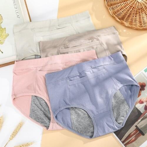 Female Physiological Pants Warm Leak Proof Menstrual Period Panties Mid Waist Underwear Healthy Cotton Pocket Seamless Briefs