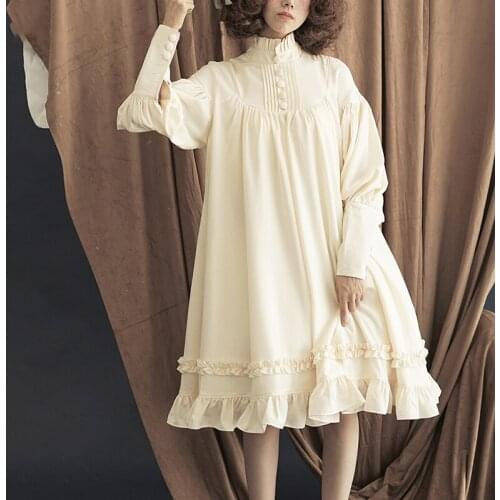 Japanese Style Gothic Lolita Dresses Women Soft Black Long Sleeve Princess Girl Skirt Button Lace Dress Halloween Party Costume