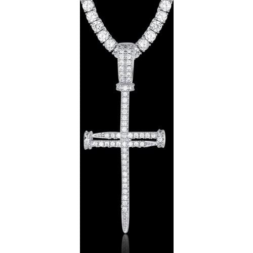 100% Micro Zircon Hip Hop Thin Cross Pendant Necklace For Men Jewelry Zircon Tennis Chain Factory Prices Party Custom Accept