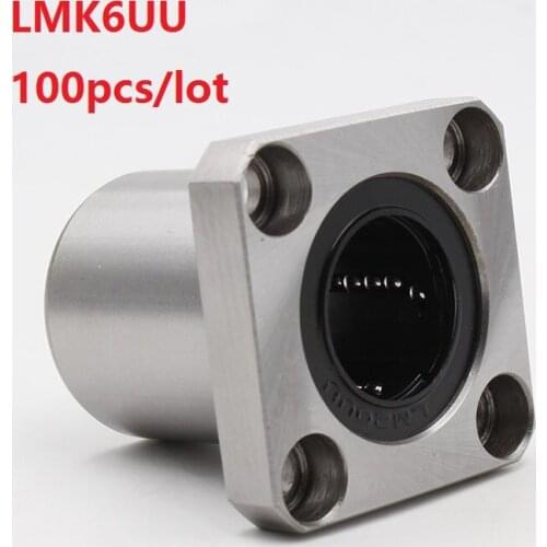100pcs/lot LMK6UU LMK6 Square Flange Linear Bushing linear Bearing flange linear ball bearing for linear shaft CNC 3D printer