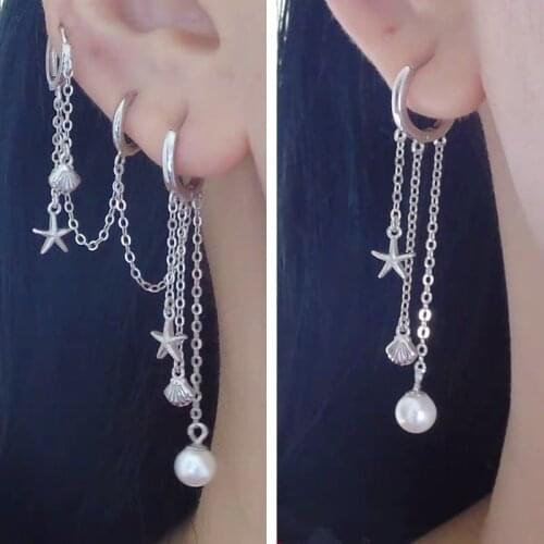 925 Sterling Silver Earring Fashion Personality 2/3/4 pierced Hole Chain Ear Bone Simple Wild Trend Boy Girl Silver Ear Jewelry