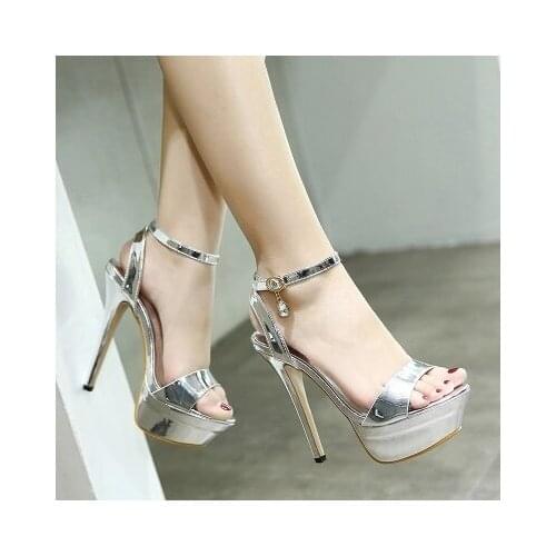 Europe and the United States summer patent leather sexy fish mouth sandals fashion nightclub waterproof platform 14CM high heels