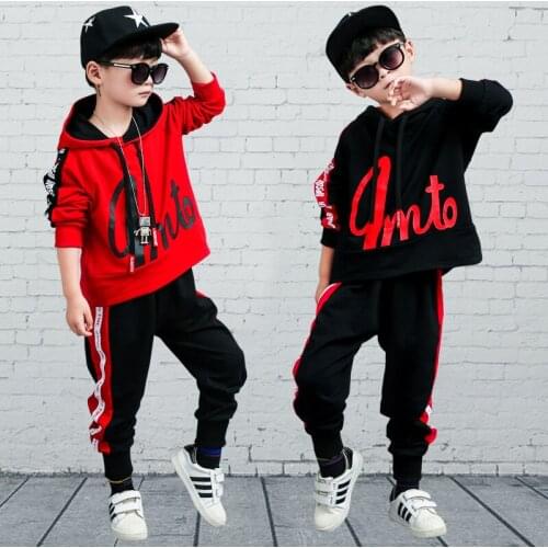 Spring Autumn Kids Boys Street Wear 2PCS Set Hooded Letter Printed Sweatshirts+Sweatpants Hip Hop Style Boys Tracksuit 4-16T