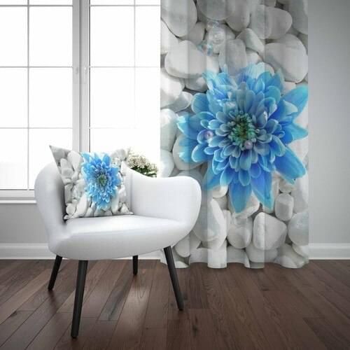 Else Blue Floral Rocky Kitchen Decorative Printed 3D Backdrop Curtain