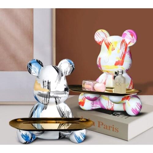 Figurine Miniature Graffiti Bear Nordic Decorative Porch Key Storage Box Decoration Living Room Home Decor Accessories Modern
