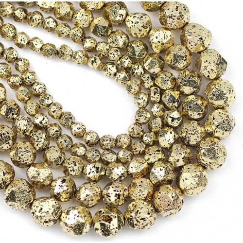 Faceted Round Natural Volcanic Lava Stone 6/8/10/12mm Antique Bronze Spacer Loose Beads For Jewelry Making DIY Bracelet 15