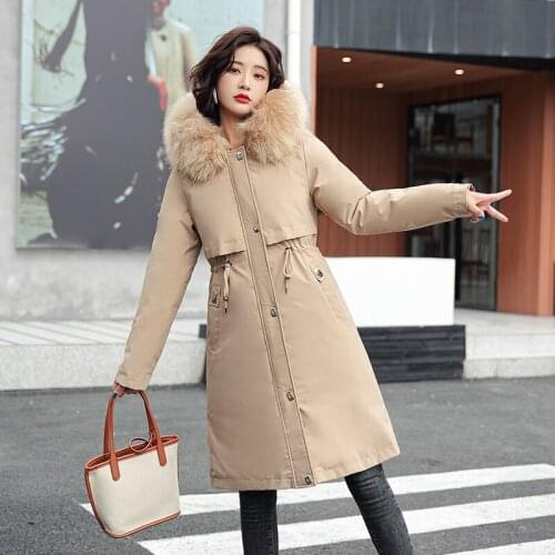 ISENMAL Plus Size 4XL Ladies Warm Coat Winter Jacket Women Slim Long Cotton Coat Female Winter Big Fur Hooded Parka Mujer Coat