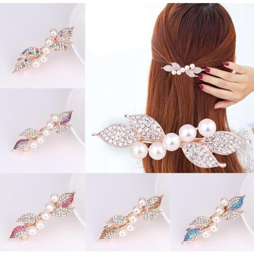 Korean version of pearl trumpet rhinestone hair clip headwear pearl inlaid fashion top clip spring clip hair accessories