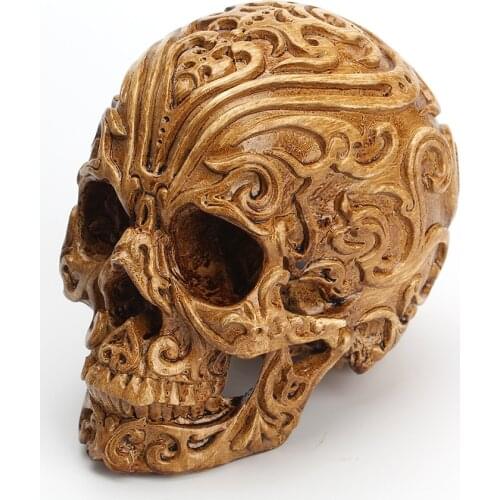 Brown Human Head Statue for Home Decor Resin Skull Figurines Halloween Decoration Sculpture Desktop Decoration Crafts Ornaments