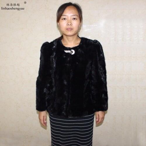 Linhaoshengyue Winter Women Fashion Real Mink Fur Coat Freeshipping