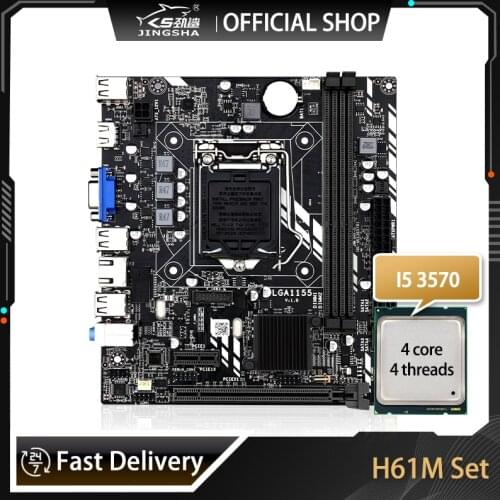 JINGSHA H61M LGA 1155 Motherboard Set with I5-3570 CPU H61 Intel Chipset Motherboard SATA2.0 DDR3 support LGA1155 PCI E 8X