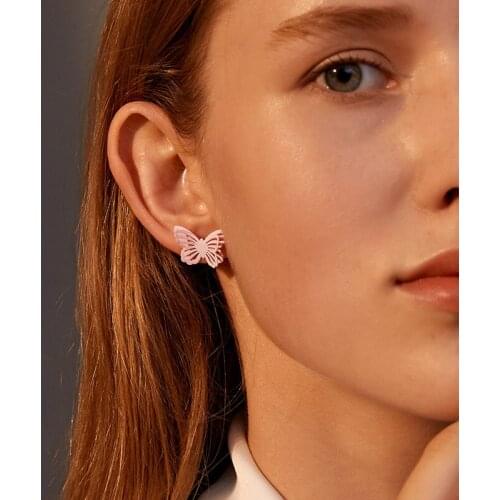 Sweet Colorful Double-Layer Hollow Butterfly Stud Earrings for Women Girls Mini Cute Insect Ear Studs Korean Style Jewelry