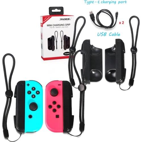 Mini Charging Dock Charger for Nintendo Switch JoyCons with Low Battery Reminder and LED Charger Indicator - Black, 2 Packs