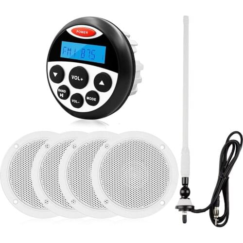 Marine Bluetooth Stereo Audio Boat Radio FM AM Receiver MP3 Player+2Pair 4 Inch Marine Waterproof Motorcycle Speaker+ FM Antenna