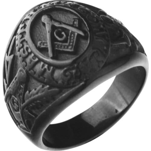 Master Mason Freemason Mens black Free Mason Stainless Steel Masonic Ring