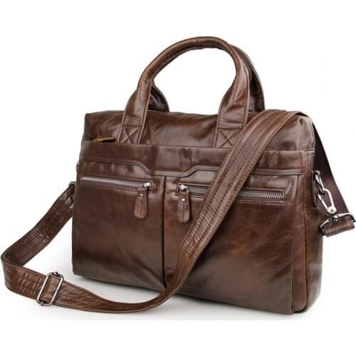 Mens Briefcase Genuine Leather 15 inch Laptop Handbag Brand Travel Brown Brand Business Men Messenger Bags Leather Shoulder Bag
