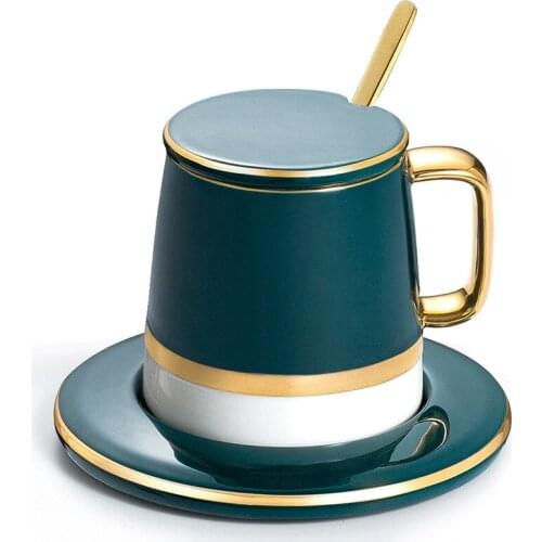 RETRO COFFEE CUP SET Ceramic Coffee Cup Set Cup Cover Saucer Spoon 4PCS Set
