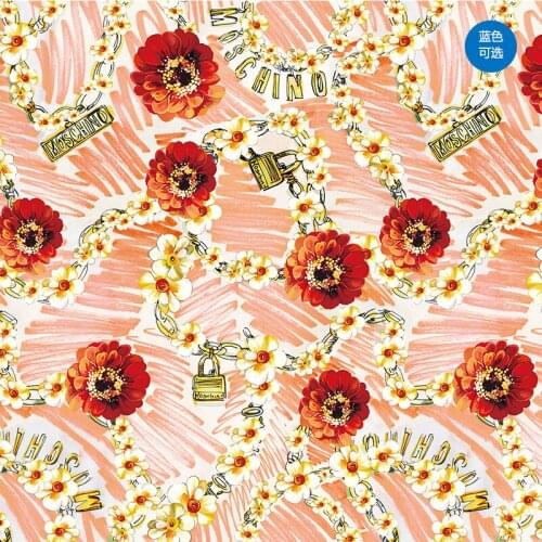 New European/American Big Brand Same Twill Chiffon Chain Flower Garment Digital Printing Fabric Sewing Fabric