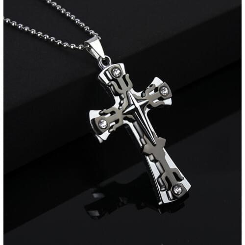 New Fashion Stainless Steel Necklace for Men Creative Blue Black Cross Pendant Punk Hip Hop Necklace Jewelry Gifts for Boyfriend