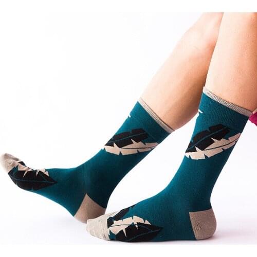 PEONFLY Geometry Square Stripes Wave Point Leaf Pattern Men Cotton Socks Colorful Happy Hip Hop Street Skater Male Socks Autumn