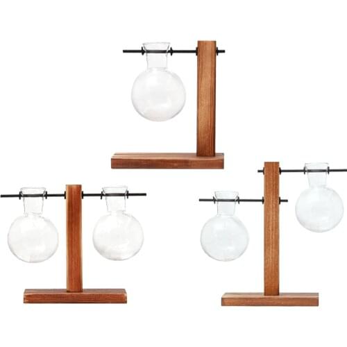 Terrarium Planter Bulb Glass Vase Water Planting Propagation Stations Hydroponics Plants With Wooden Stand Garden Wedding Decor