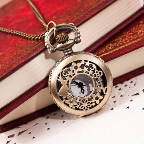Hollow Rabbit Flower Student Pocket Watch Fashion Vintage Bronze Quartz Pocket Watch Pendant Chain Necklace карманные часы 50
