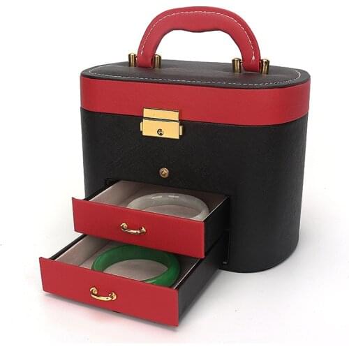 Portable Multifunctional Metal Lock PU Leather Jewelry Boxes Jewellery Storage Box Three-layer Card Slot With Makeup Mirror