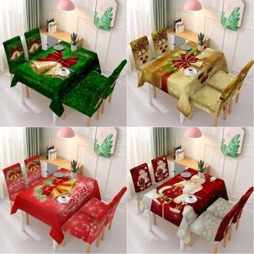 Digital Print Christmas Tablecloth Xmas Dining Chair Cover Waterproof Christmas Bells Dinning Table Cover Cloth Home Party Decor