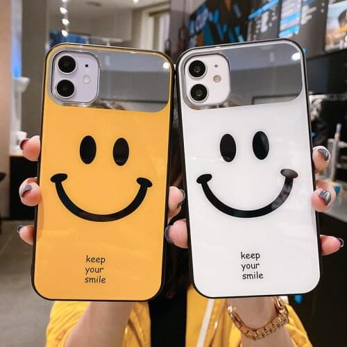 Luxury Cute Smile Tempered Glass Phone Case For iPhone 12 Mini 11 Pro Max XSmax XR X SE 8 7 6 Plus Makeup Mirror Silicone Cover