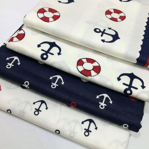 Marine Navy blue stripe/white anchor life buoy 100% cotton twill fabrics cloths for DIY Tissue Patchwork Telas Baby Toy Quilting