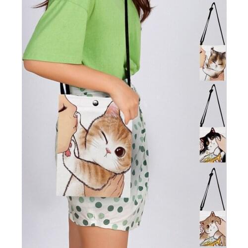 Cute Kissing Cat Print Crossbody Shoulder Bags Casual Leisure Cell Phone Bag Girls Ladies Mini Flap Bag for Women Wallet Purse